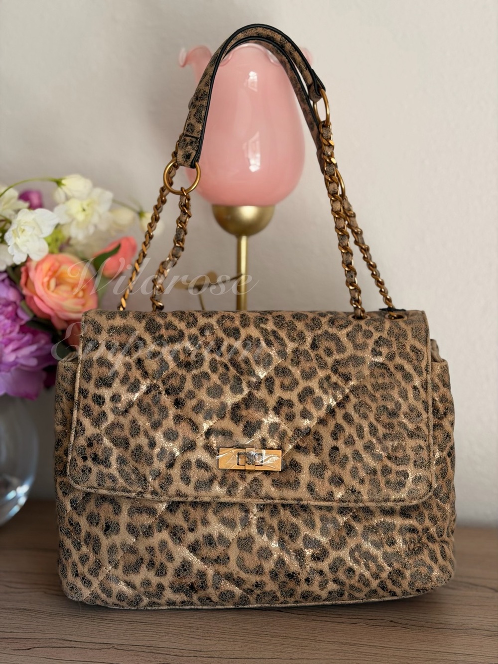 Steve Madden Leopard Print Shoulder Bag satchel fall brown black gold bkolman
